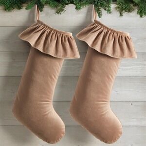My Texas House Ruffle Taupe Velvet Christmas Stockings – Set of 2, (20")